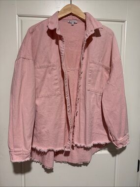 Veveret buckle Oversized Pastel Pink Denim Shacket Jacket
